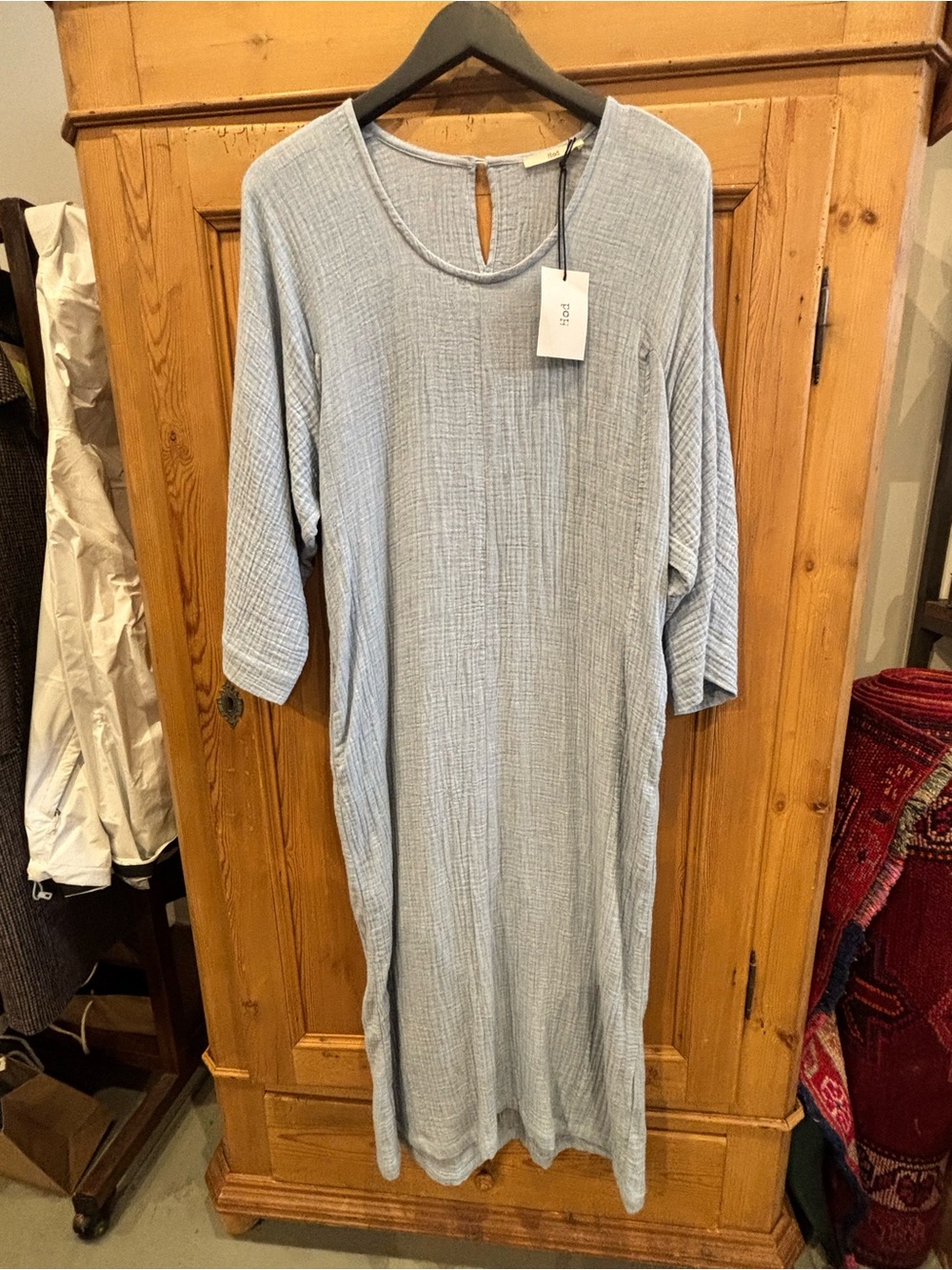 Light Blue Textured Maxi Dress with Keyhole Neck
